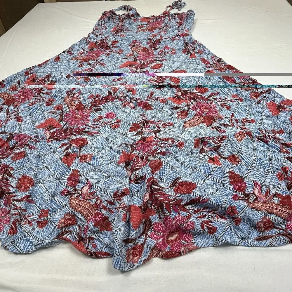 Knox Rose Plus Size XXL Spaghetti Sundress Blue Red Floral Midi Smocked Colorful - Picture 6 of 15